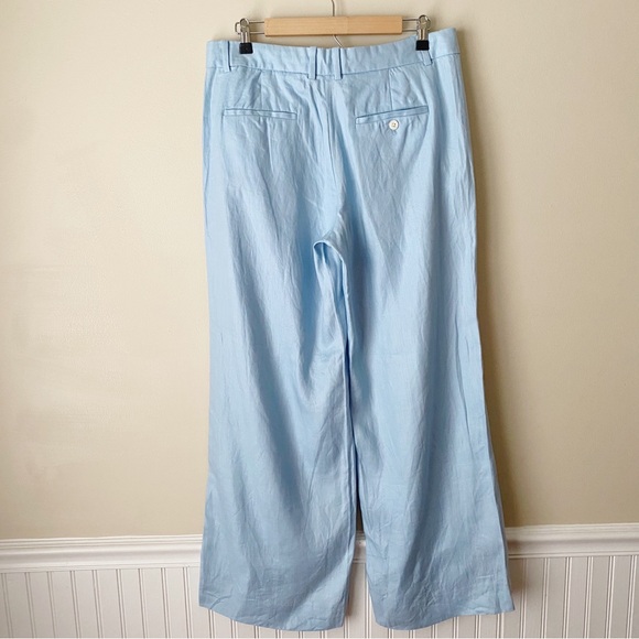 J. Crew | 100% Linen Wide Leg Pants Button Pockets High Waisted Blue 12P Petite - Picture 5 of 8